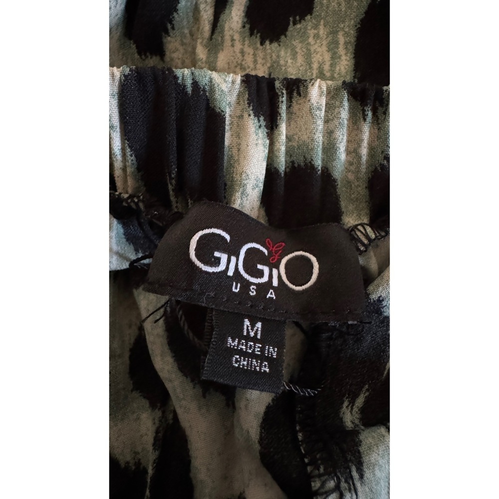 Gigio USA Wide Leg Pants Womens Medium Green Mixed Leopard Print TC1535 - Picture 10 of 13